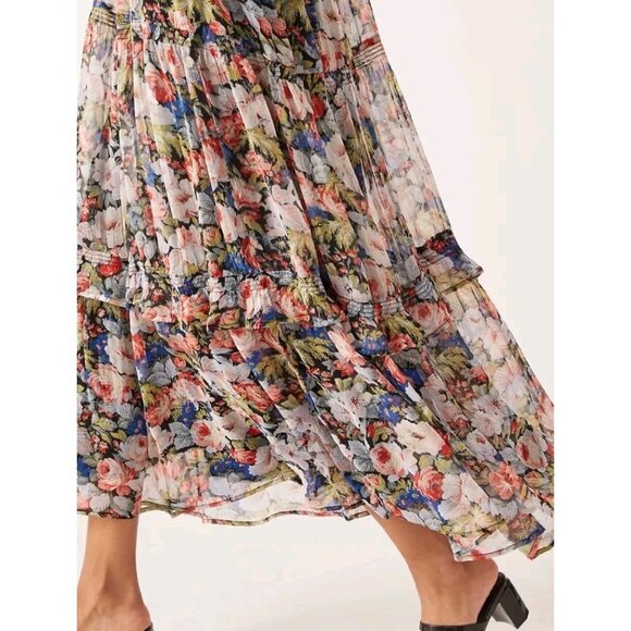 Anthropologie The Marais Printed Chiffon Maxi Dress Floral Sheer Overlay L - Picture 6 of 15